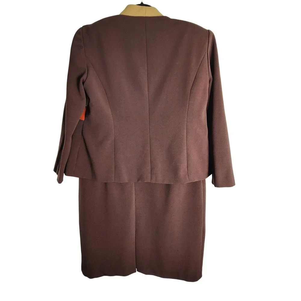 VTG Y2K Le Bos Womens Colorblock Sheath Dress & Jacket Set Brown Tan Orange 16WP
